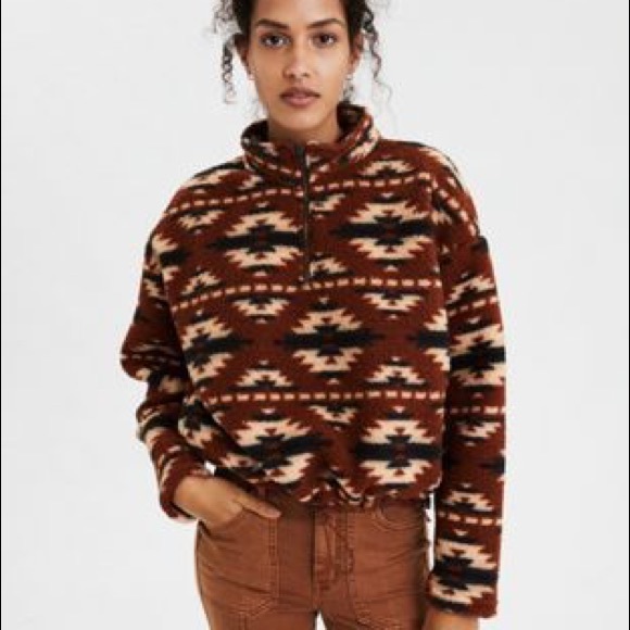 ae fuzzy sherpa quarter zip sweatshirt